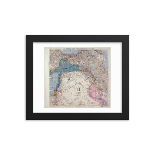 1916 Sykes-Picot Signed Agreement Framed Vintage Map Reprint