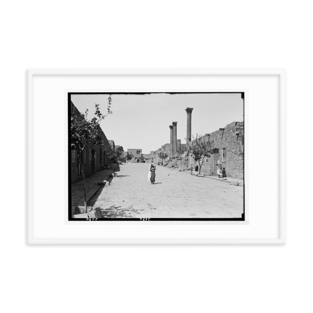1938 Shahba Roman Ruins, Pavement and Colonnade Framed Vintage Photo
