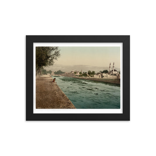 1890s Barada River and Takiyya Sulaymaniyya in Damascus Framed Photocrom