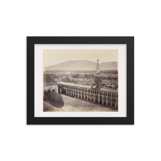 1862 Umayyad Mosque Minaret of the Bride and Mount Qasioun Framed Vintage Photo