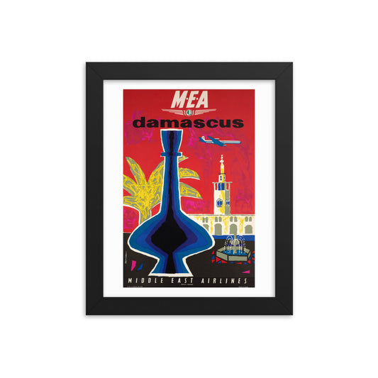 1962 Damascus Middle East Airlines Framed Vintage Tourism Poster