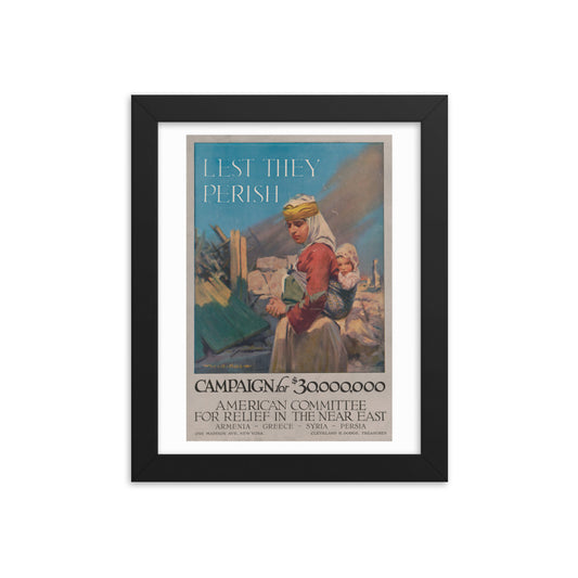 1917 'Lest They Perish' Armenian Humanitarian Aid Framed Vintage Poster