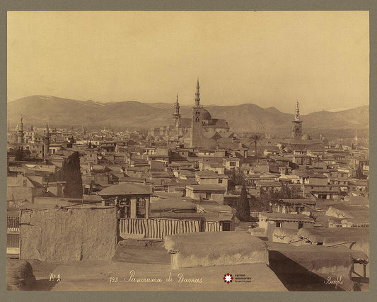 Late 19th century general view of Damascus with Umayyad Mosque and her three Minarets (from the left: Qaitbay, Isa and Bride)