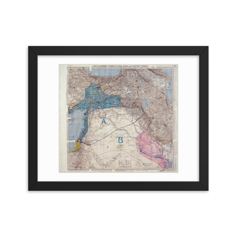 1916 Sykes-Picot Signed Agreement Framed Vintage Map Reprint