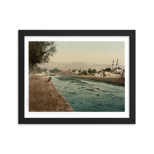 1890s Barada River and Takiyya Sulaymaniyya in Damascus Framed Photocrom