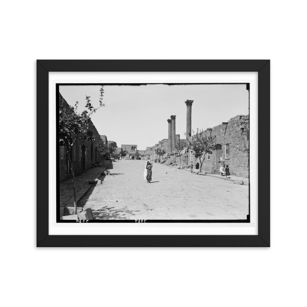 1938 Shahba Roman Ruins, Pavement and Colonnade Framed Vintage Photo