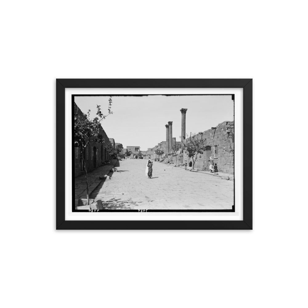 1938 Shahba Roman Ruins, Pavement and Colonnade Framed Vintage Photo