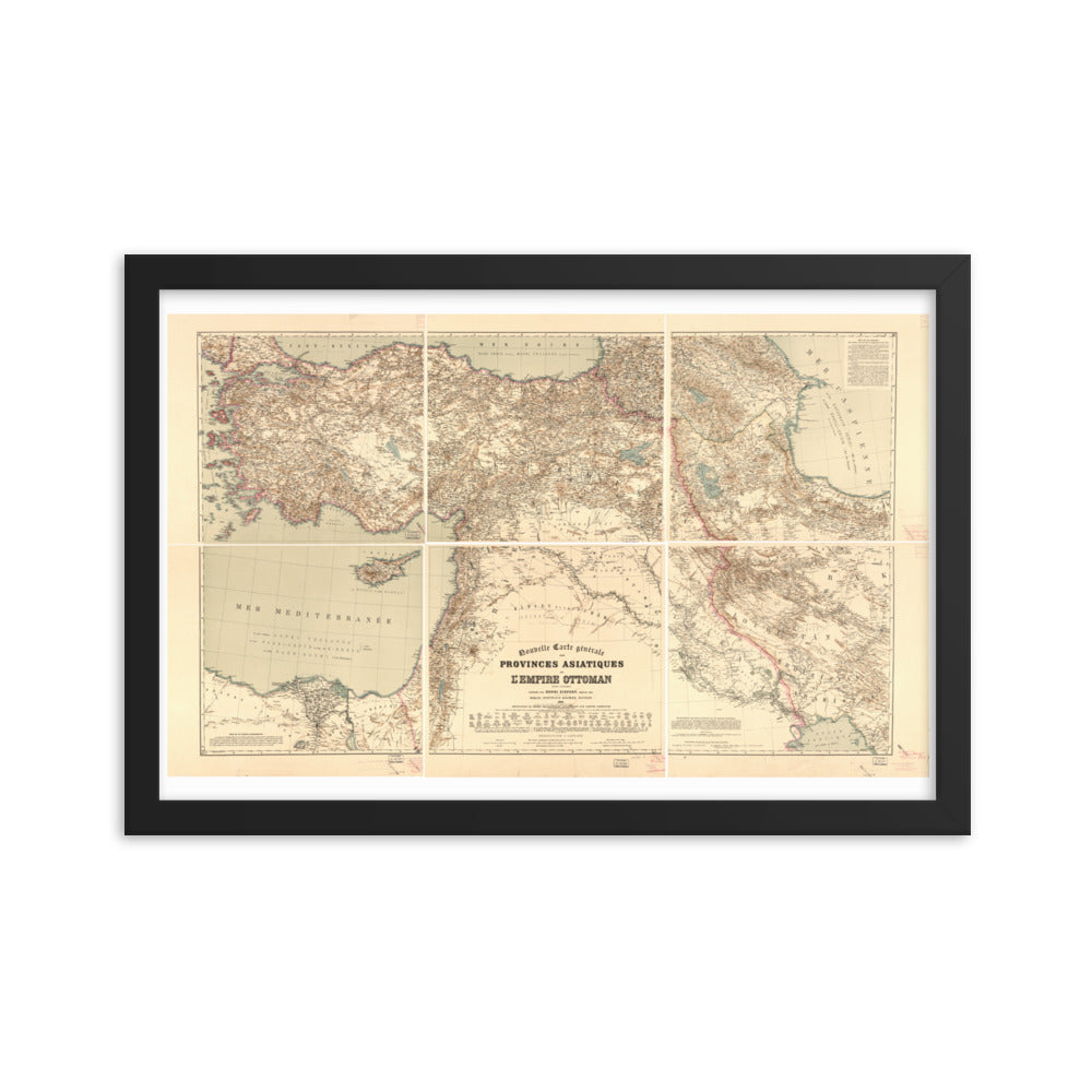 1884 Framed Vintage Map Reprint of Ottoman Asian Provinces