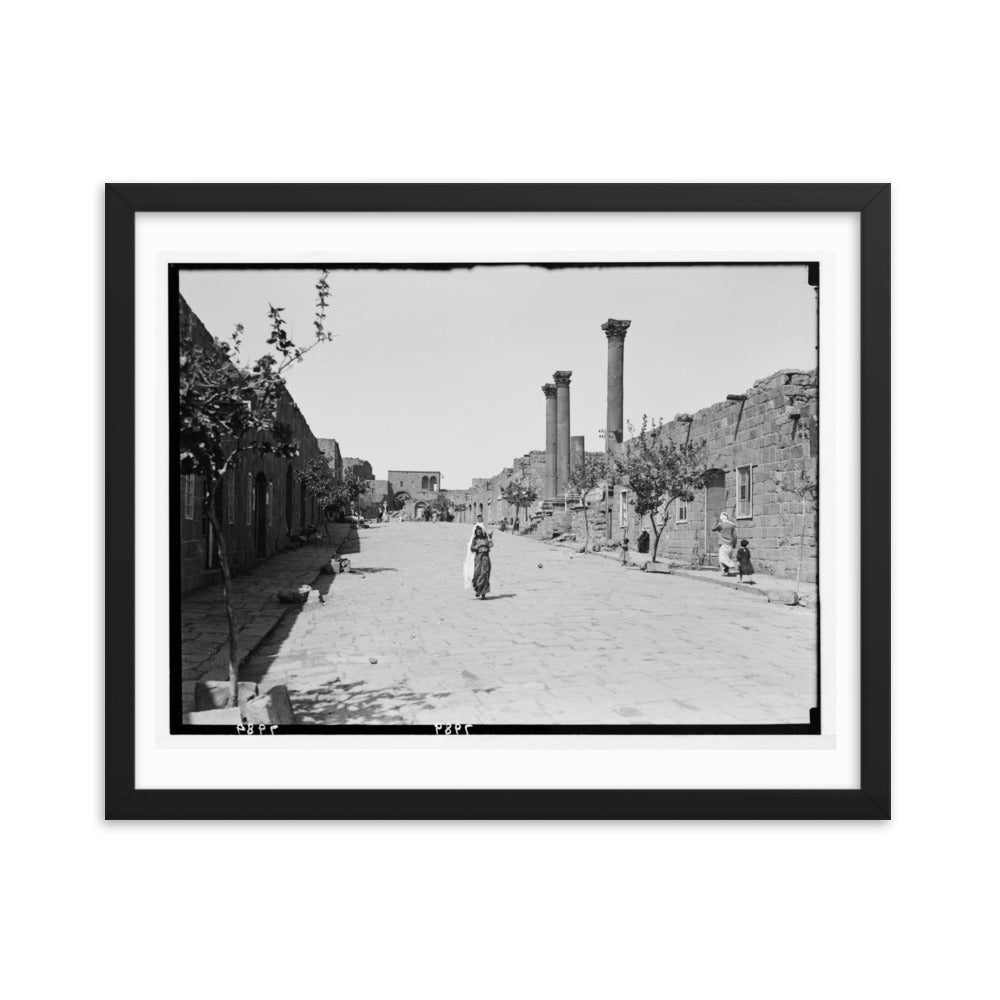 1938 Shahba Roman Ruins, Pavement and Colonnade Framed Vintage Photo