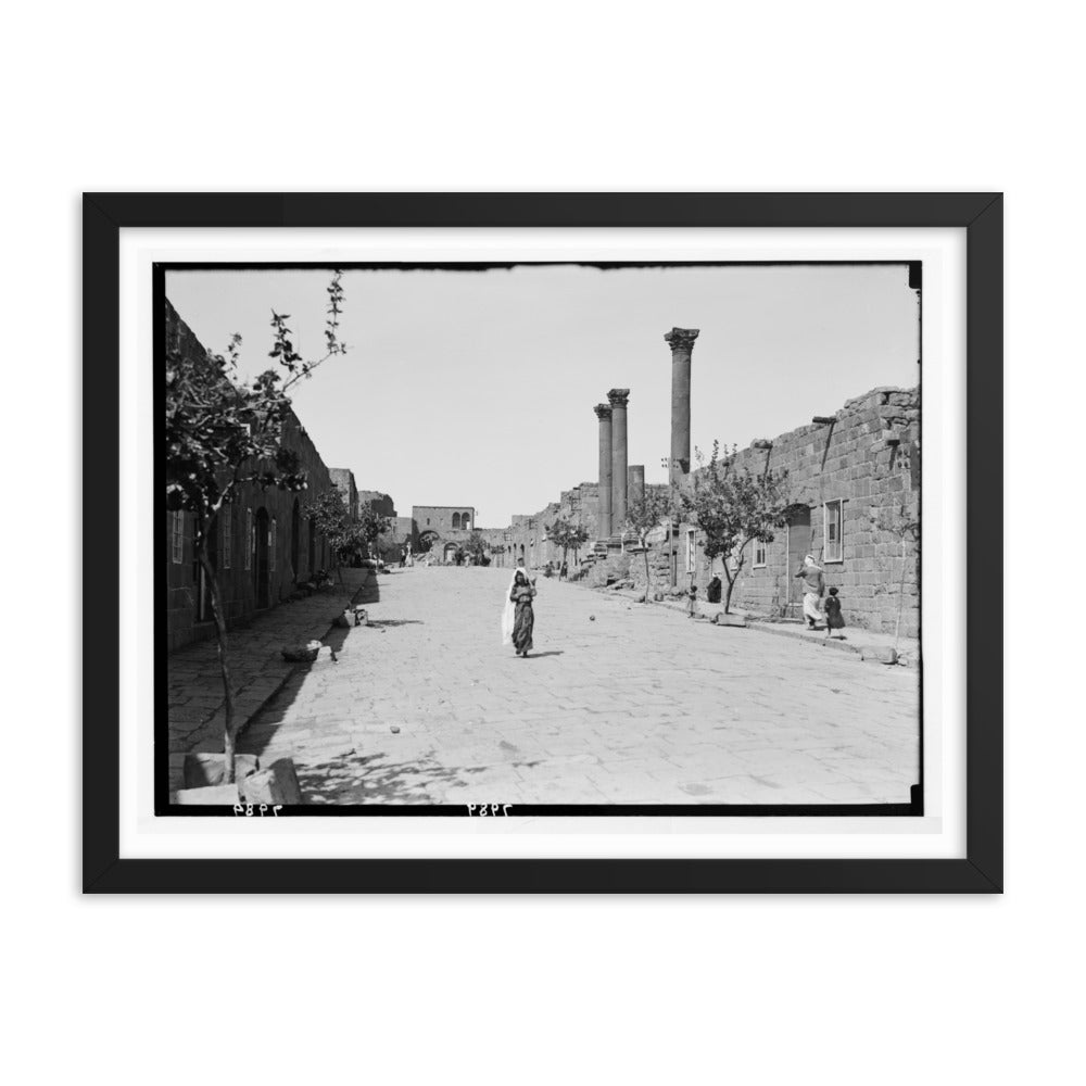 1938 Shahba Roman Ruins, Pavement and Colonnade Framed Vintage Photo