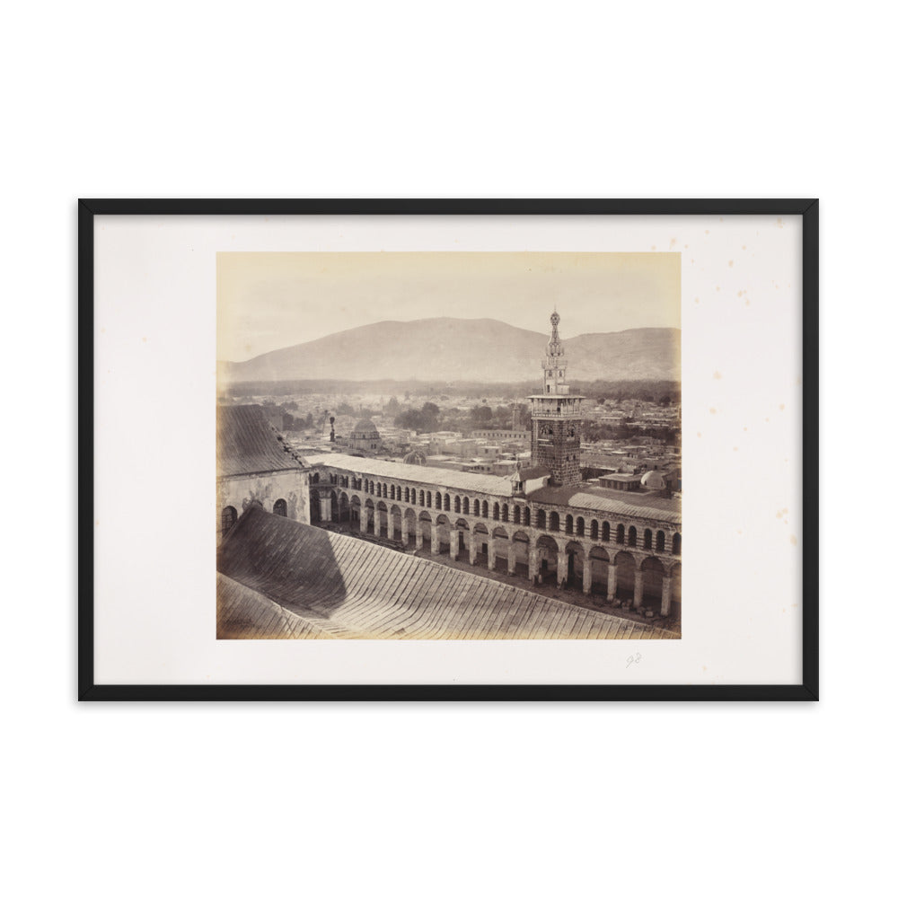 1862 Umayyad Mosque Minaret of the Bride and Mount Qasioun Framed Vintage Photo