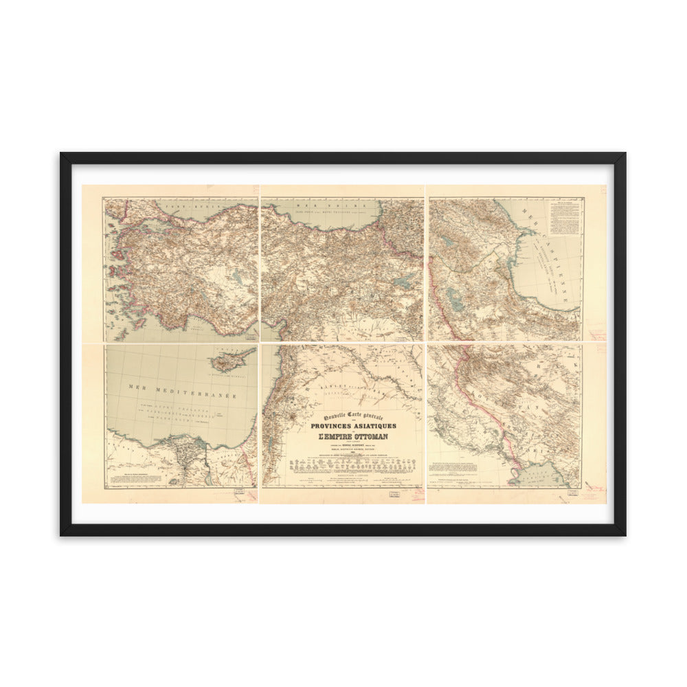 1884 Framed Vintage Map Reprint of Ottoman Asian Provinces