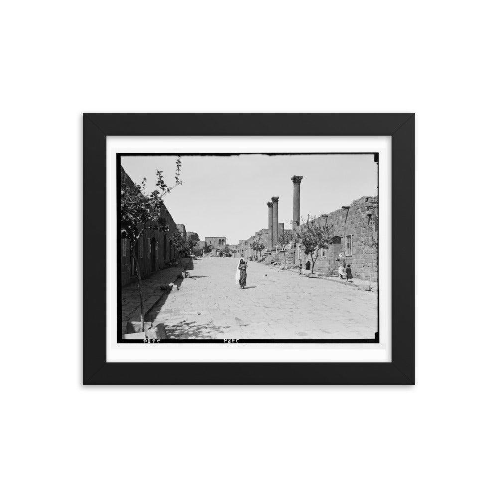 1938 Shahba Roman Ruins, Pavement and Colonnade Framed Vintage Photo