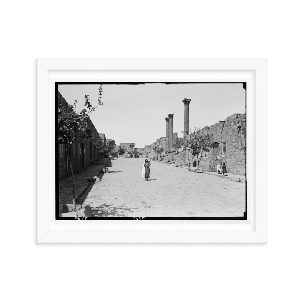 1938 Shahba Roman Ruins, Pavement and Colonnade Framed Vintage Photo