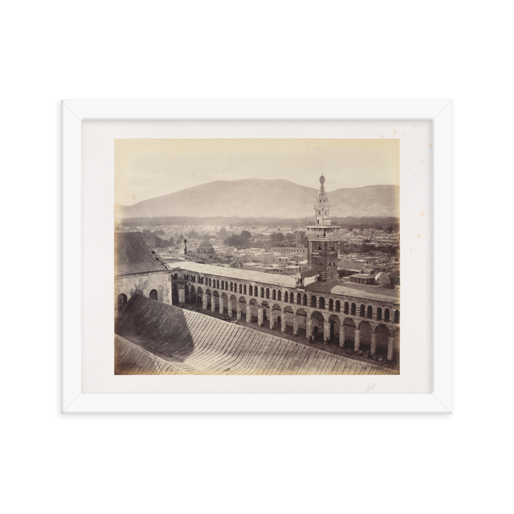 1862 Umayyad Mosque Minaret of the Bride and Mount Qasioun Framed Vintage Photo