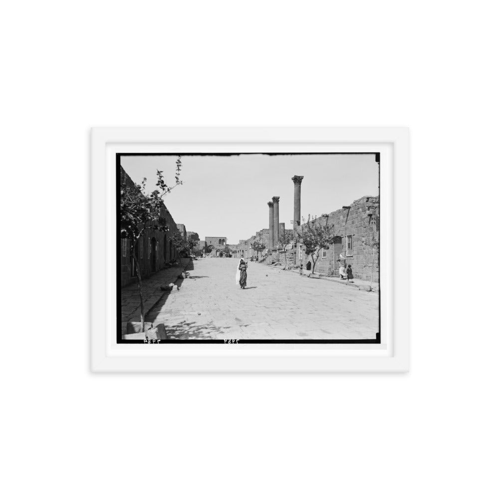 1938 Shahba Roman Ruins, Pavement and Colonnade Framed Vintage Photo