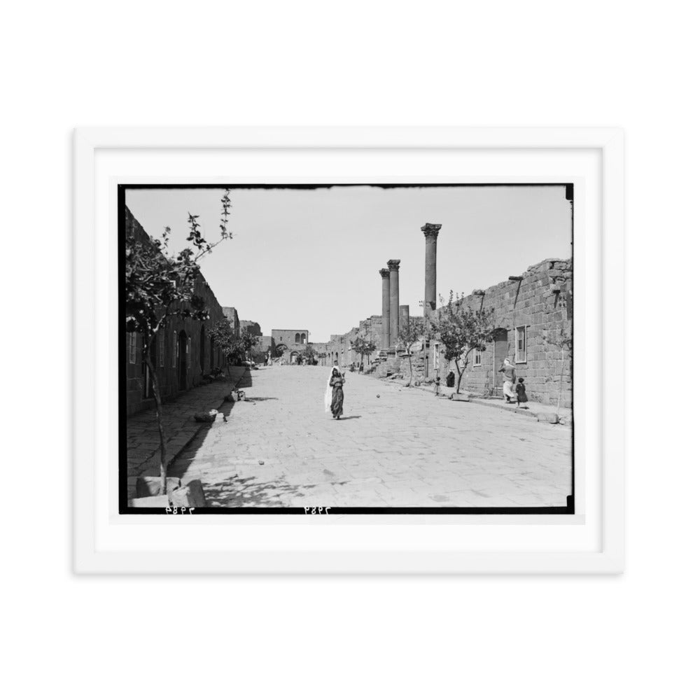 1938 Shahba Roman Ruins, Pavement and Colonnade Framed Vintage Photo