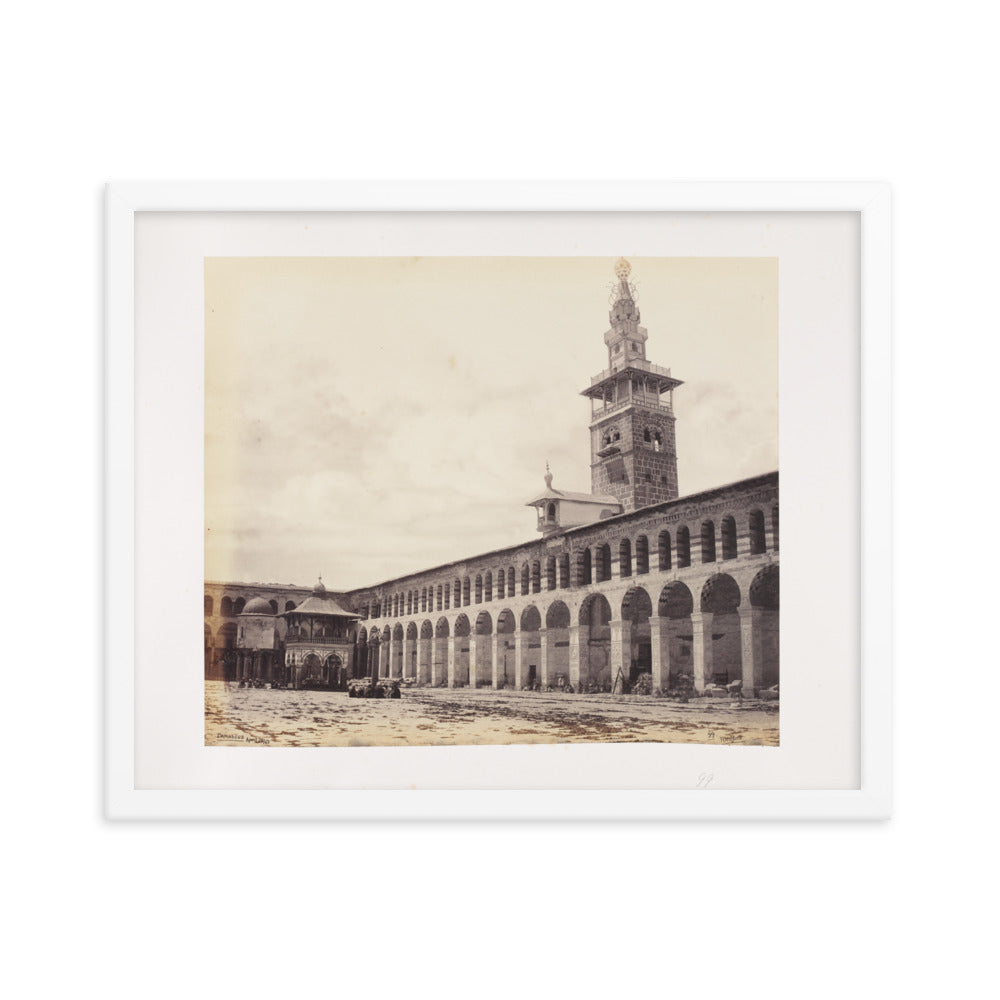 1862 Umayyad Mosque Courtyard View of the Minaret of the Bride Framed Vintage Photo