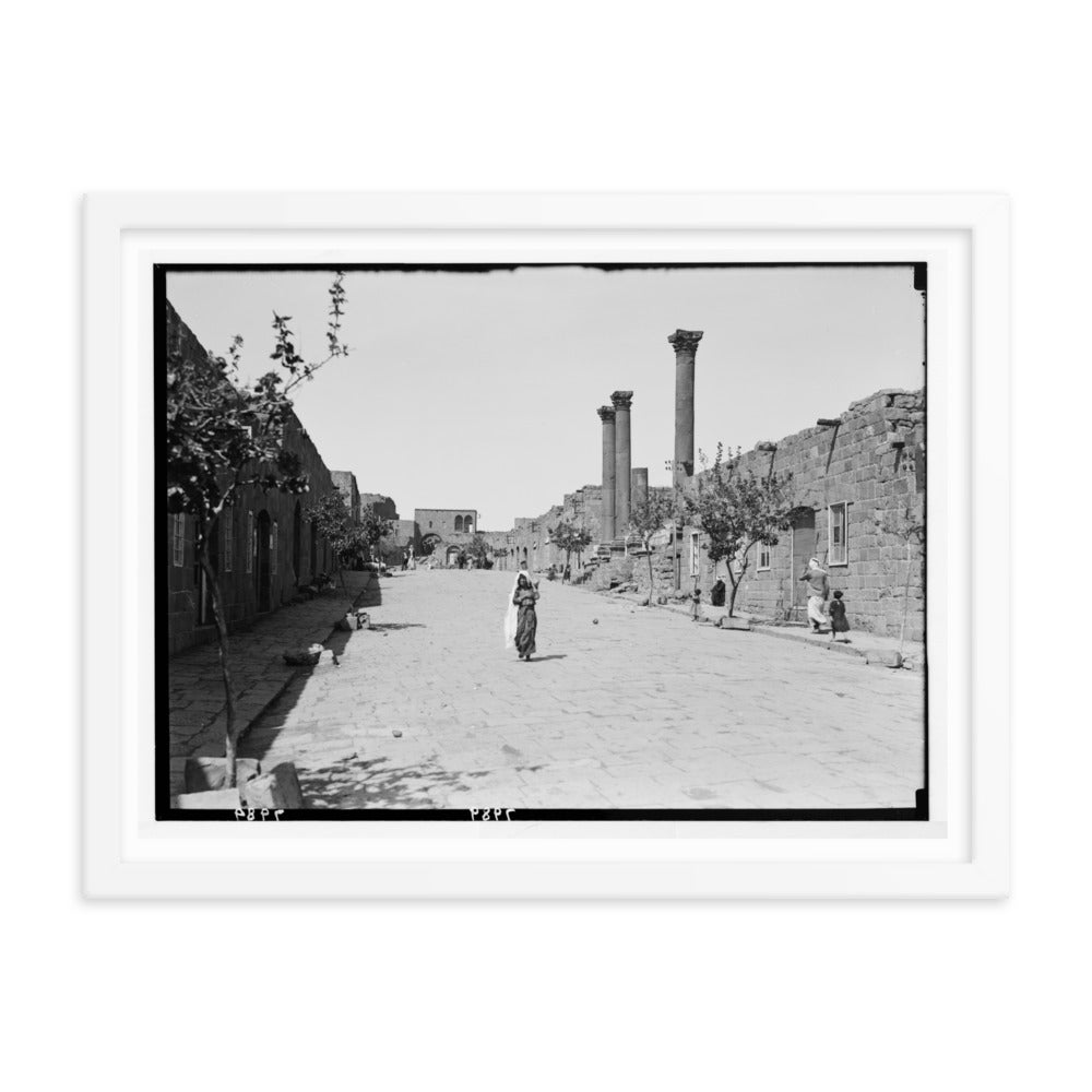 1938 Shahba Roman Ruins, Pavement and Colonnade Framed Vintage Photo