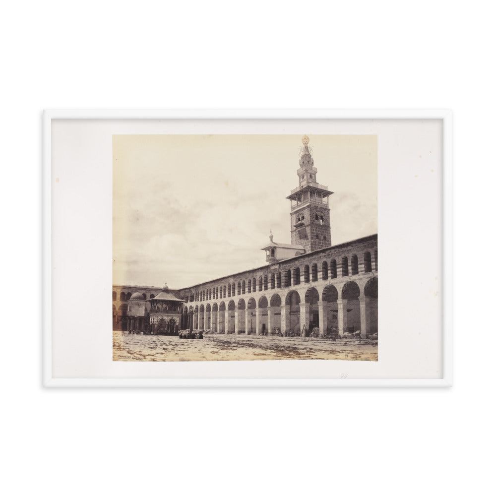 1862 Umayyad Mosque Courtyard View of the Minaret of the Bride Framed Vintage Photo