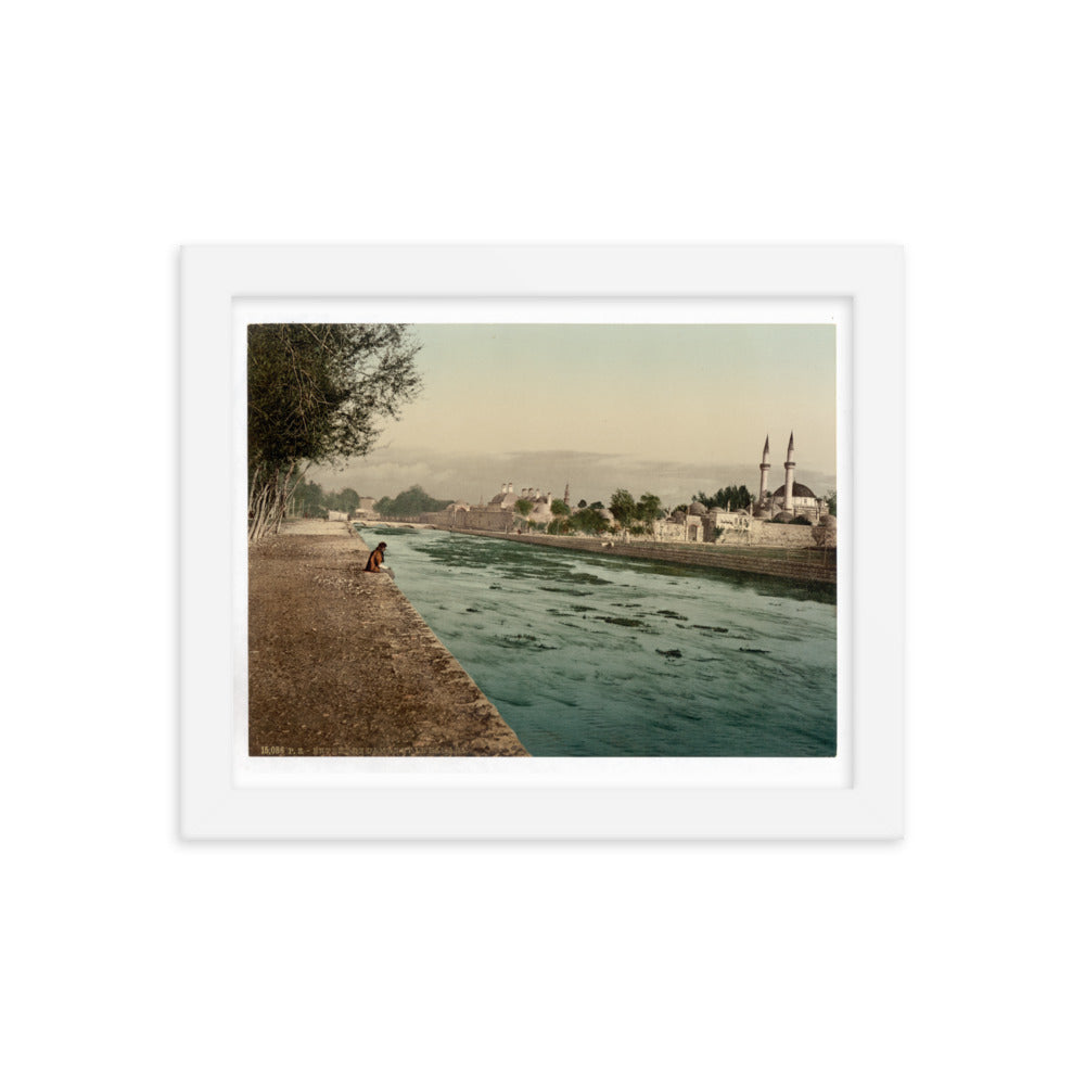 1890s Barada River and Takiyya Sulaymaniyya in Damascus Framed Photocrom