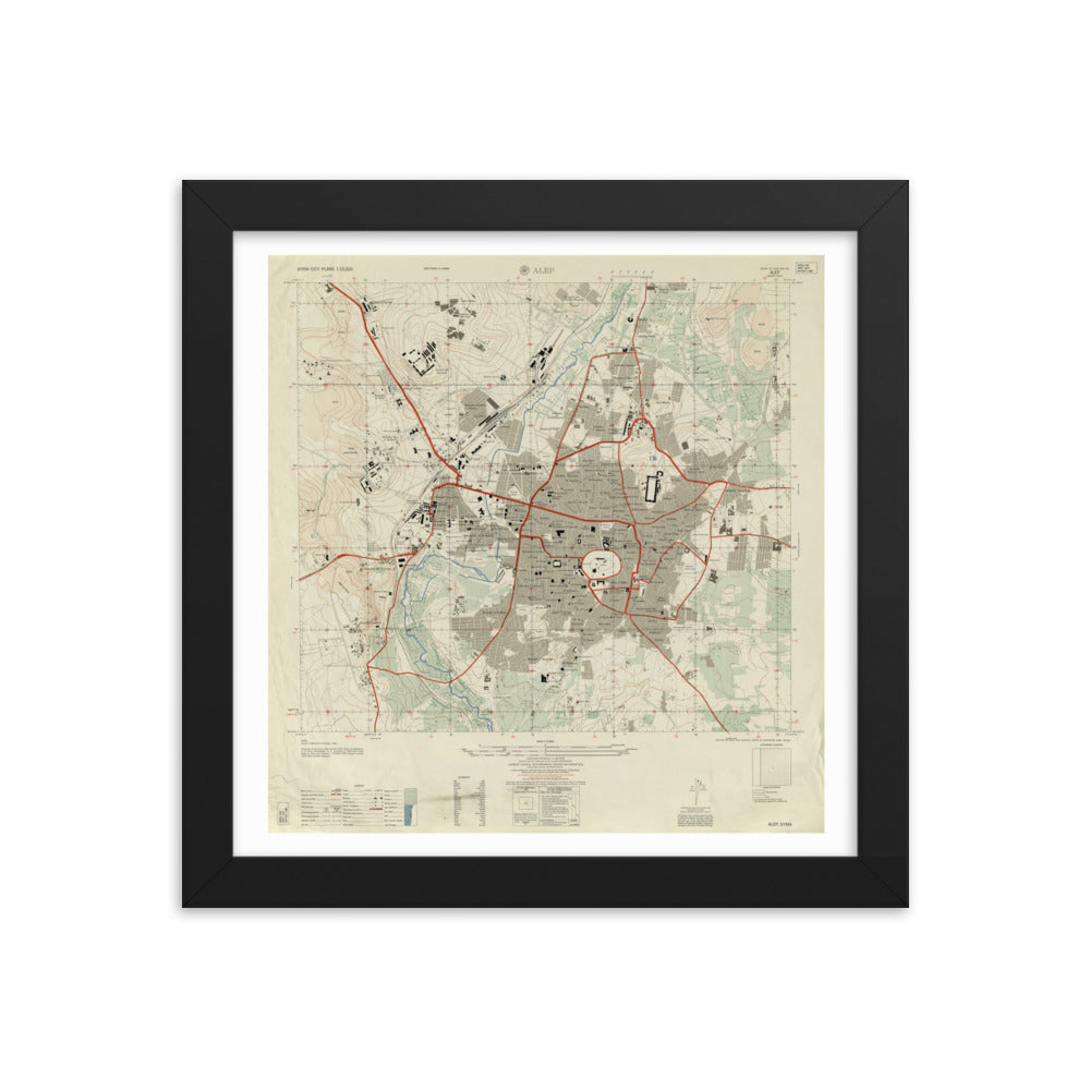 1958 Detailed Map of Aleppo Framed Reprint