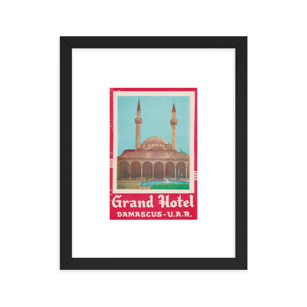 1958-61 Damascus Grand Hotel Vintage Luggage Label Framed Poster