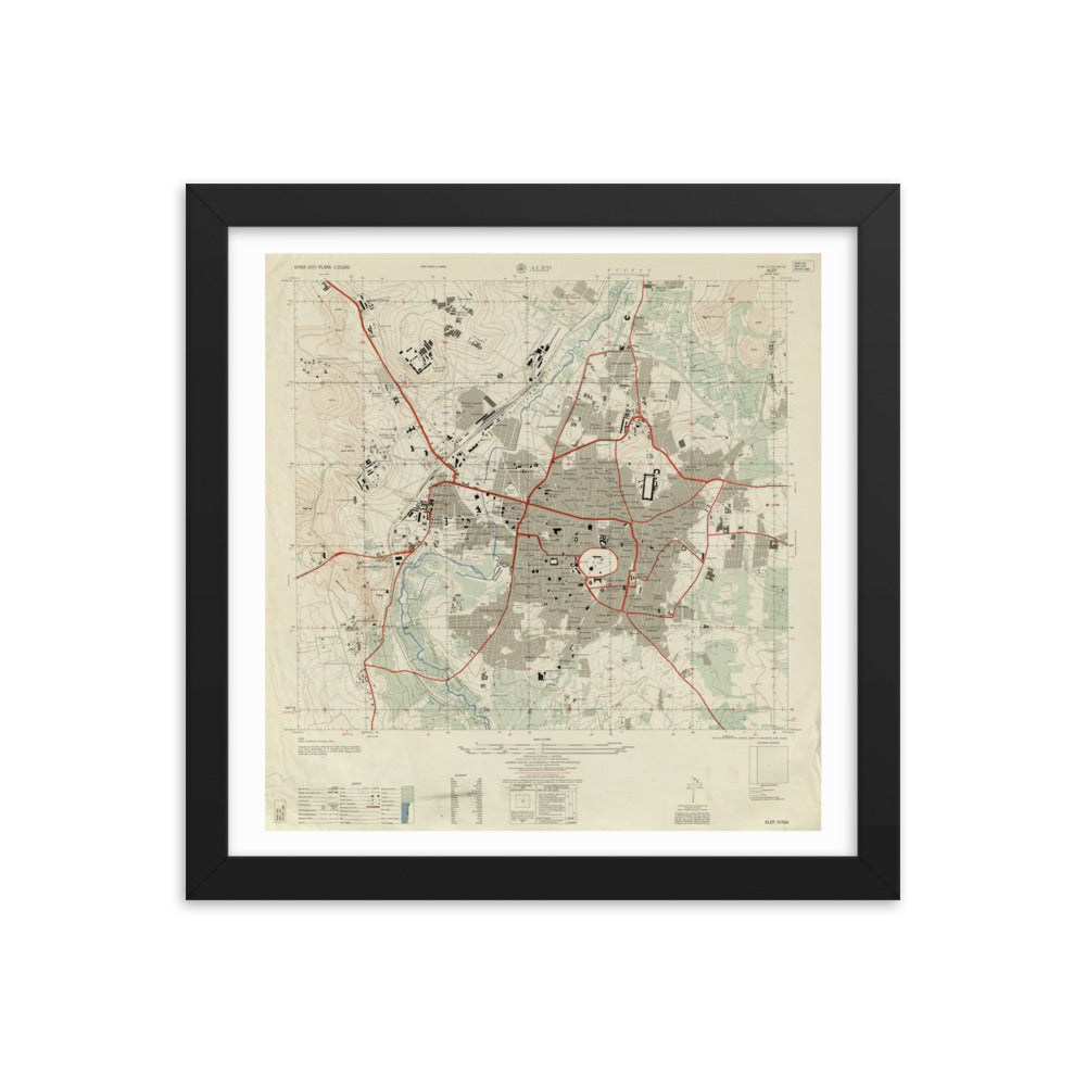 1958 Detailed Map of Aleppo Framed Reprint