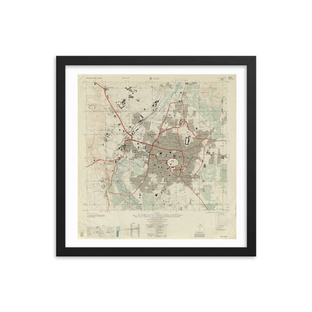 1958 Detailed Map of Aleppo Framed Reprint