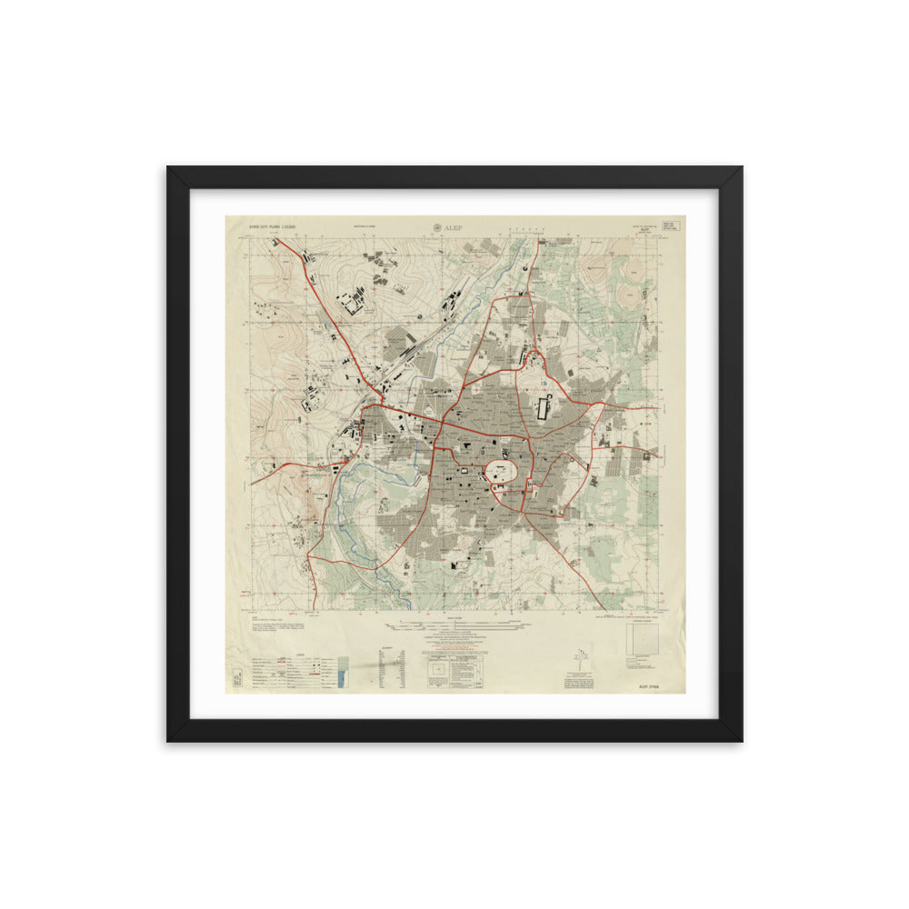 1958 Detailed Map of Aleppo Framed Reprint