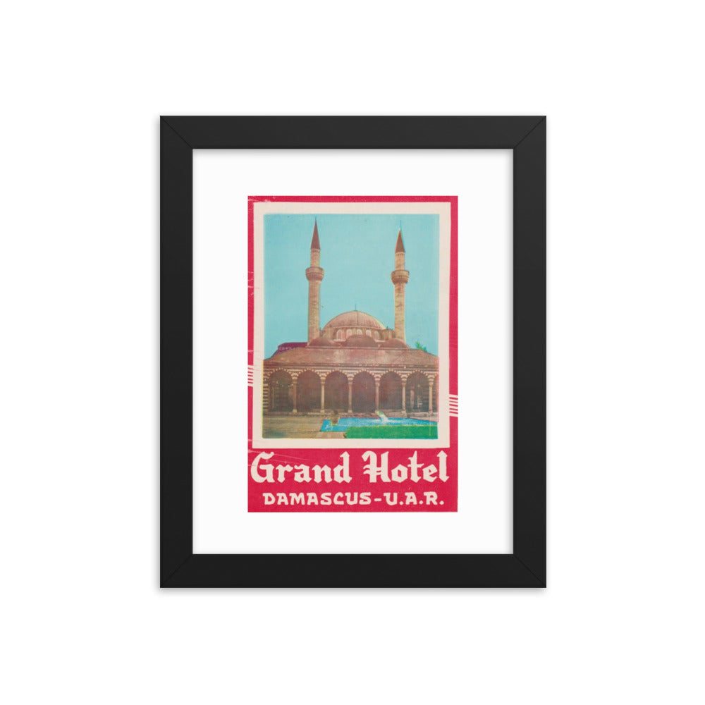 1958-61 Damascus Grand Hotel Vintage Luggage Label Framed Poster