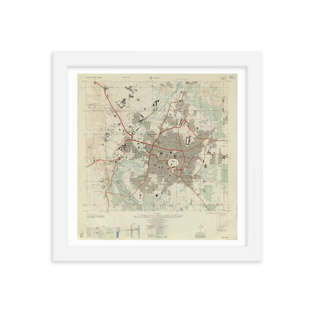 1958 Detailed Map of Aleppo Framed Reprint