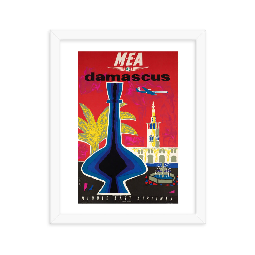 1962 Damascus Middle East Airlines Framed Vintage Tourism Poster