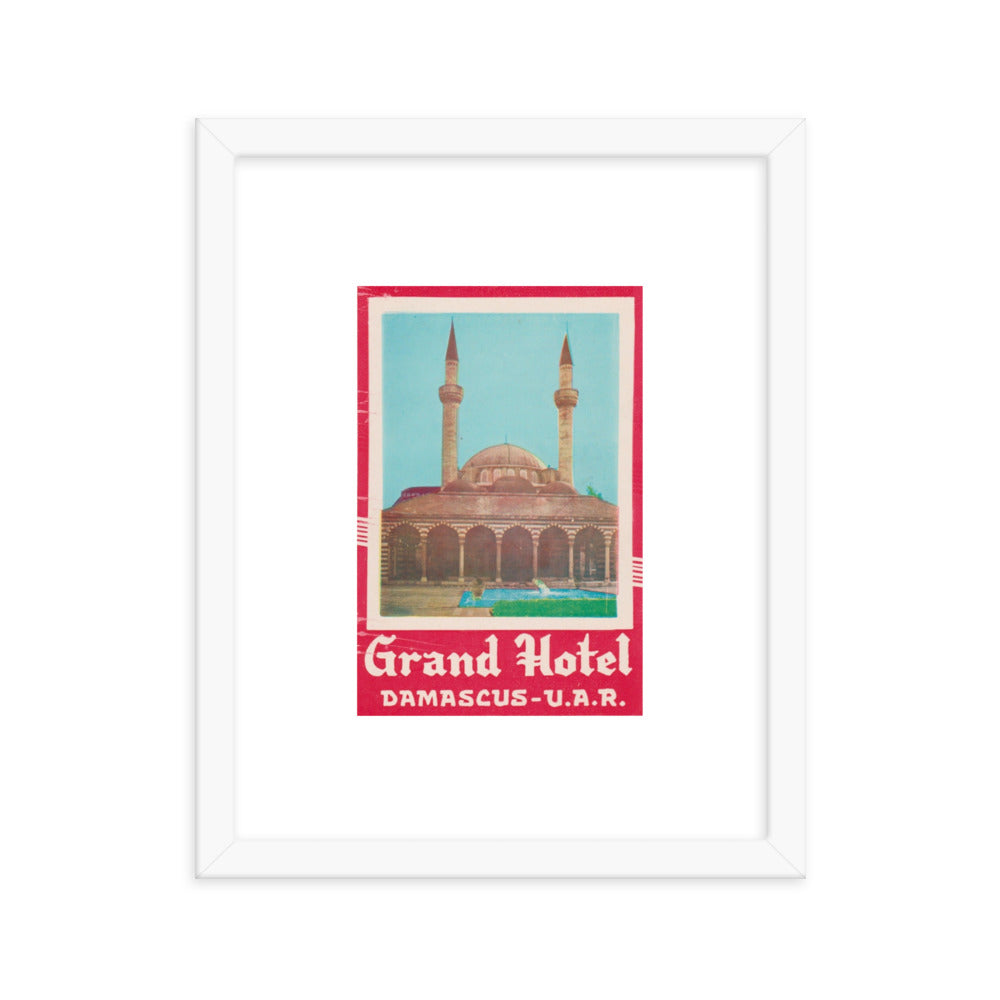 1958-61 Damascus Grand Hotel Vintage Luggage Label Framed Poster