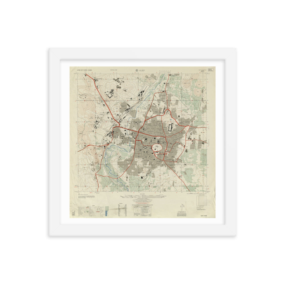 1958 Detailed Map of Aleppo Framed Reprint