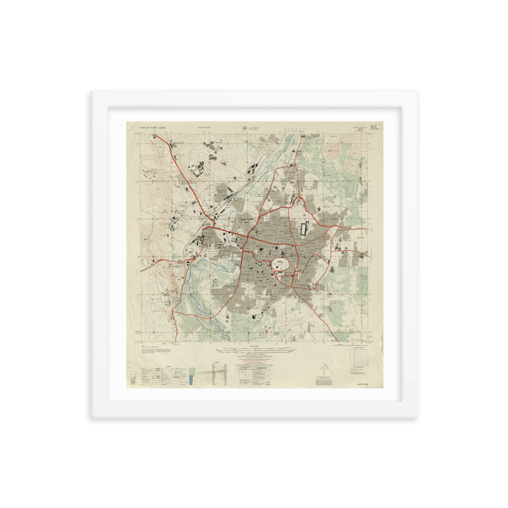 1958 Detailed Map of Aleppo Framed Reprint