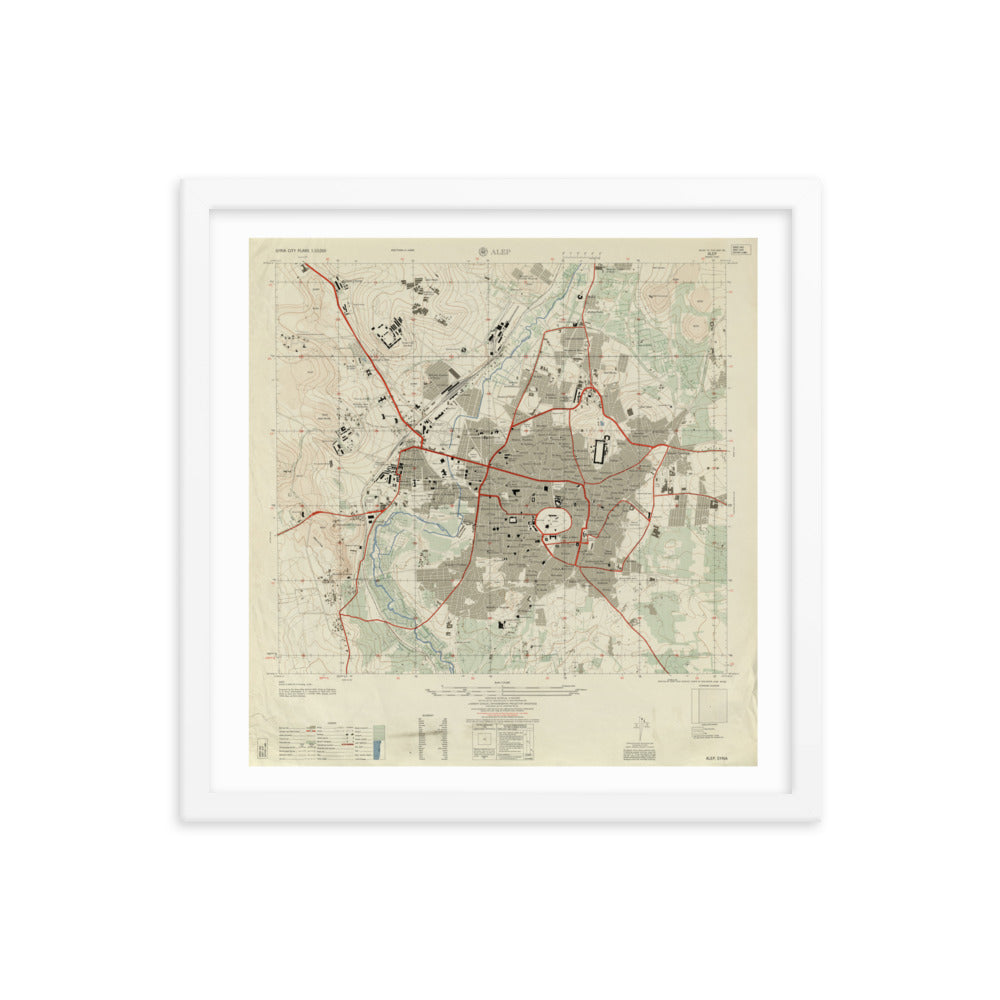 1958 Detailed Map of Aleppo Framed Reprint