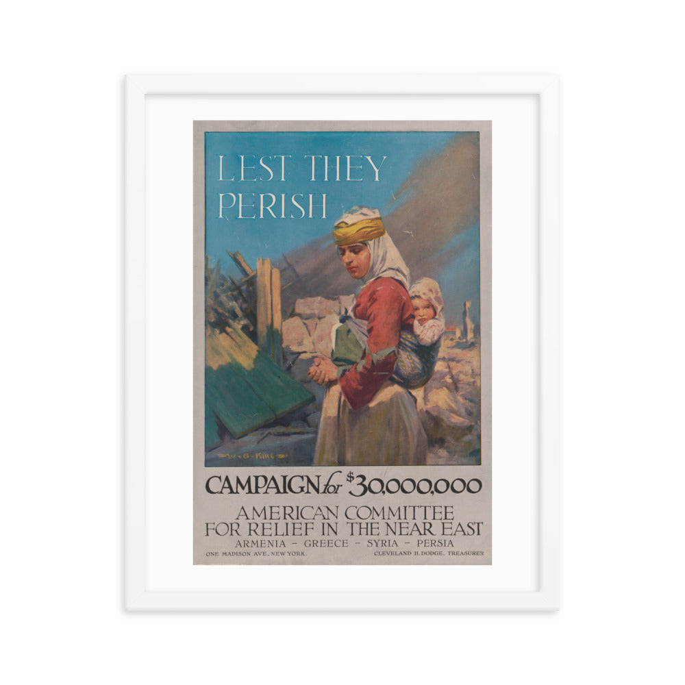 1917 'Lest They Perish' Armenian Humanitarian Aid Framed Vintage Poster